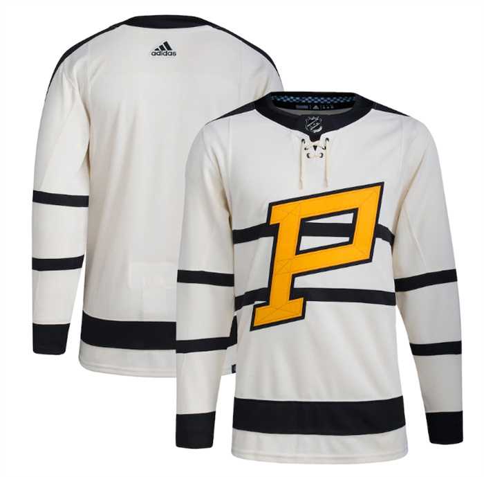 Men's Pittsburgh Penguins Blank Cream 2023 Winter Classic Stitched Jersey Dzhi